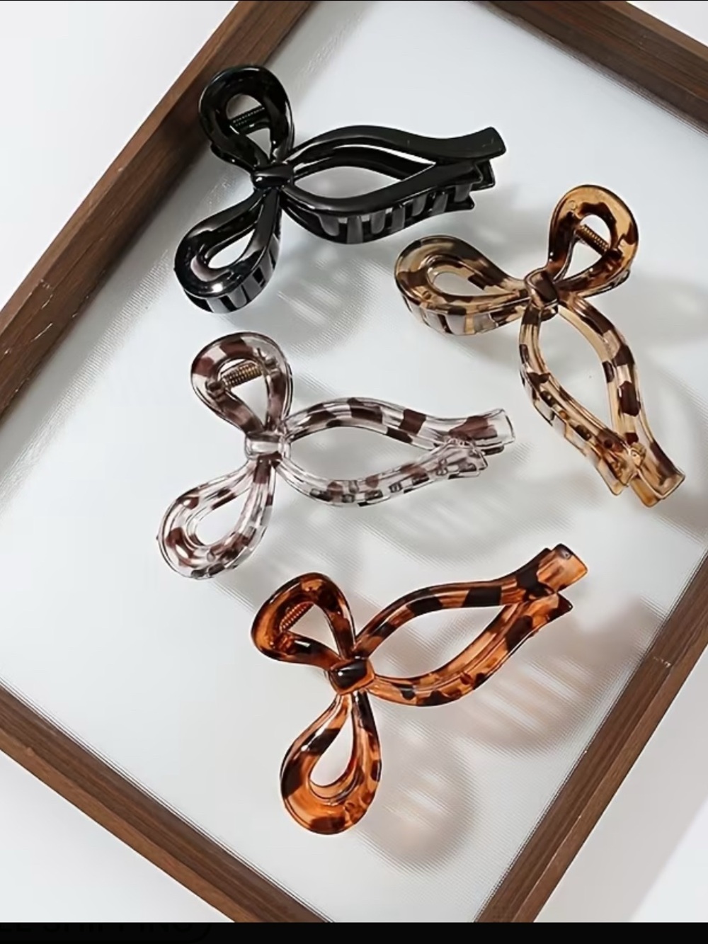 Bow Hair Claw Clip Set of 4 Large Acrylic Tortoise Shell & Black Hair Clips NWT